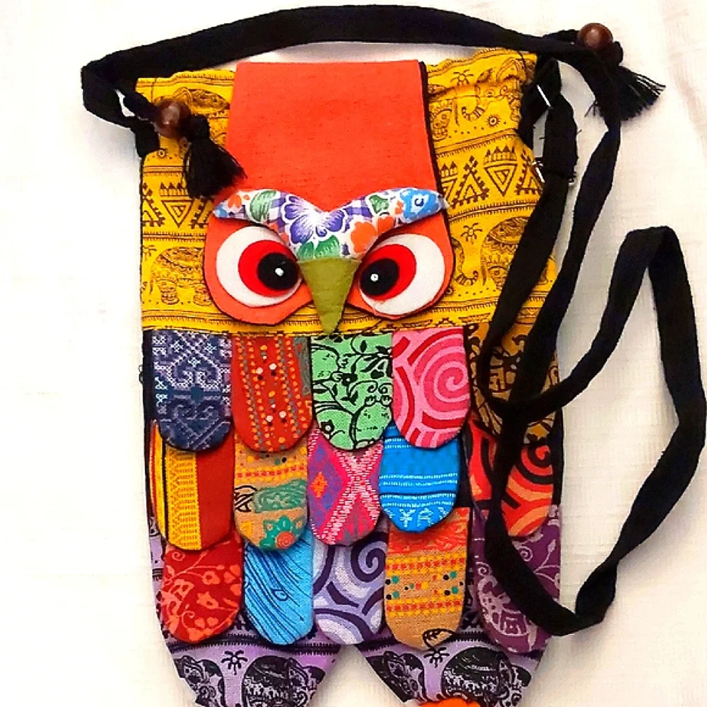 Owl Colorful Funky quirky Whimsical Boho Kids Bag fabric